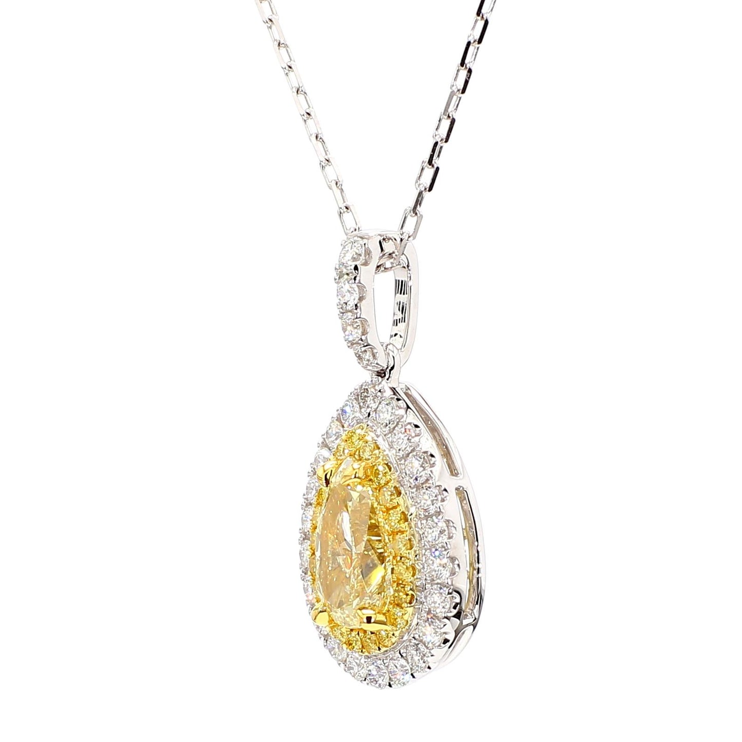 GIA Certified Natural Yellow Pear Diamond 2.25 Carat TW Gold Drop Pendant