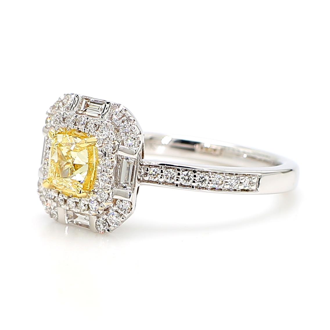 Natural Yellow Cushion Diamond 1.24 Carat TW Gold Cocktail Ring