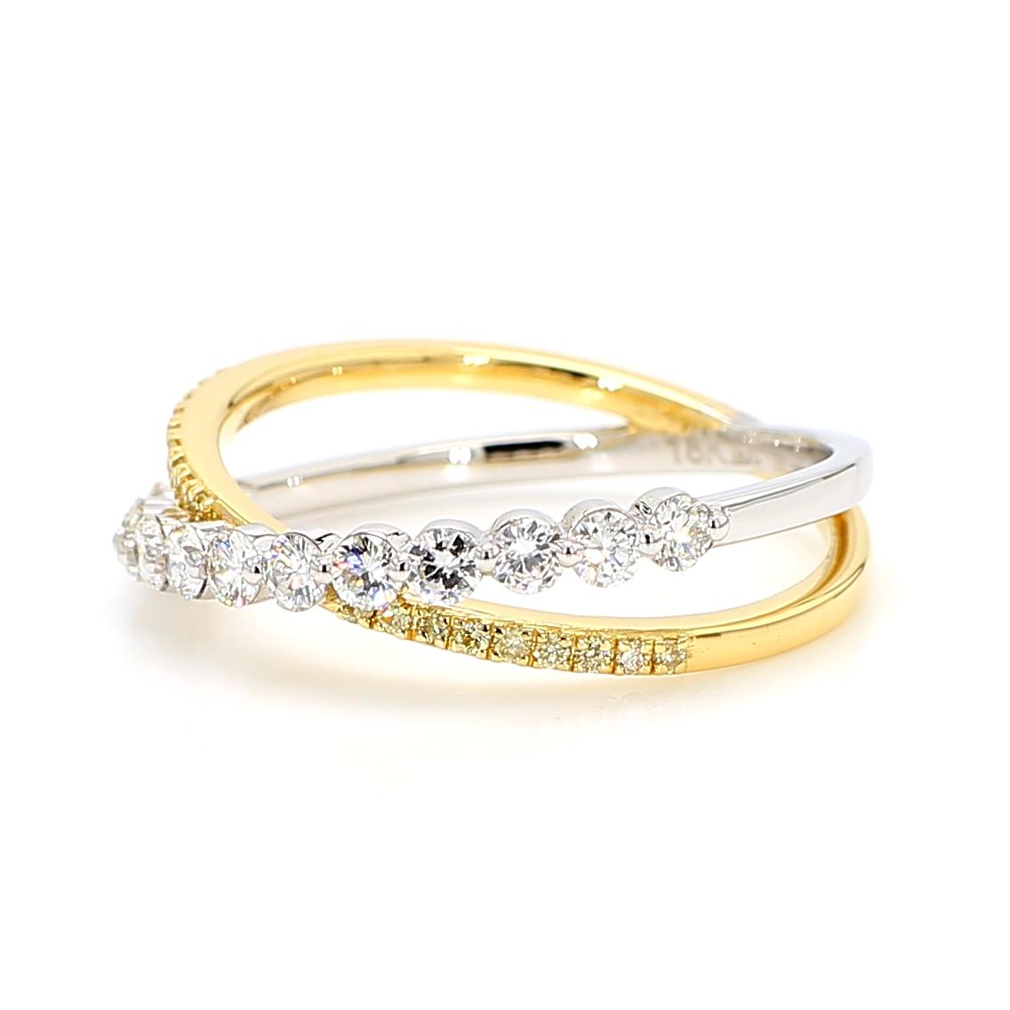 Natural Yellow Round and White Diamond .53 Carat TW Gold Cocktail Band