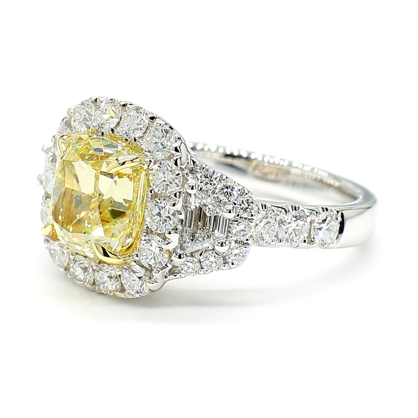 GIA Certified Natural Yellow Cushion Diamond 4.67 Carat TW Gold Cocktail Ring