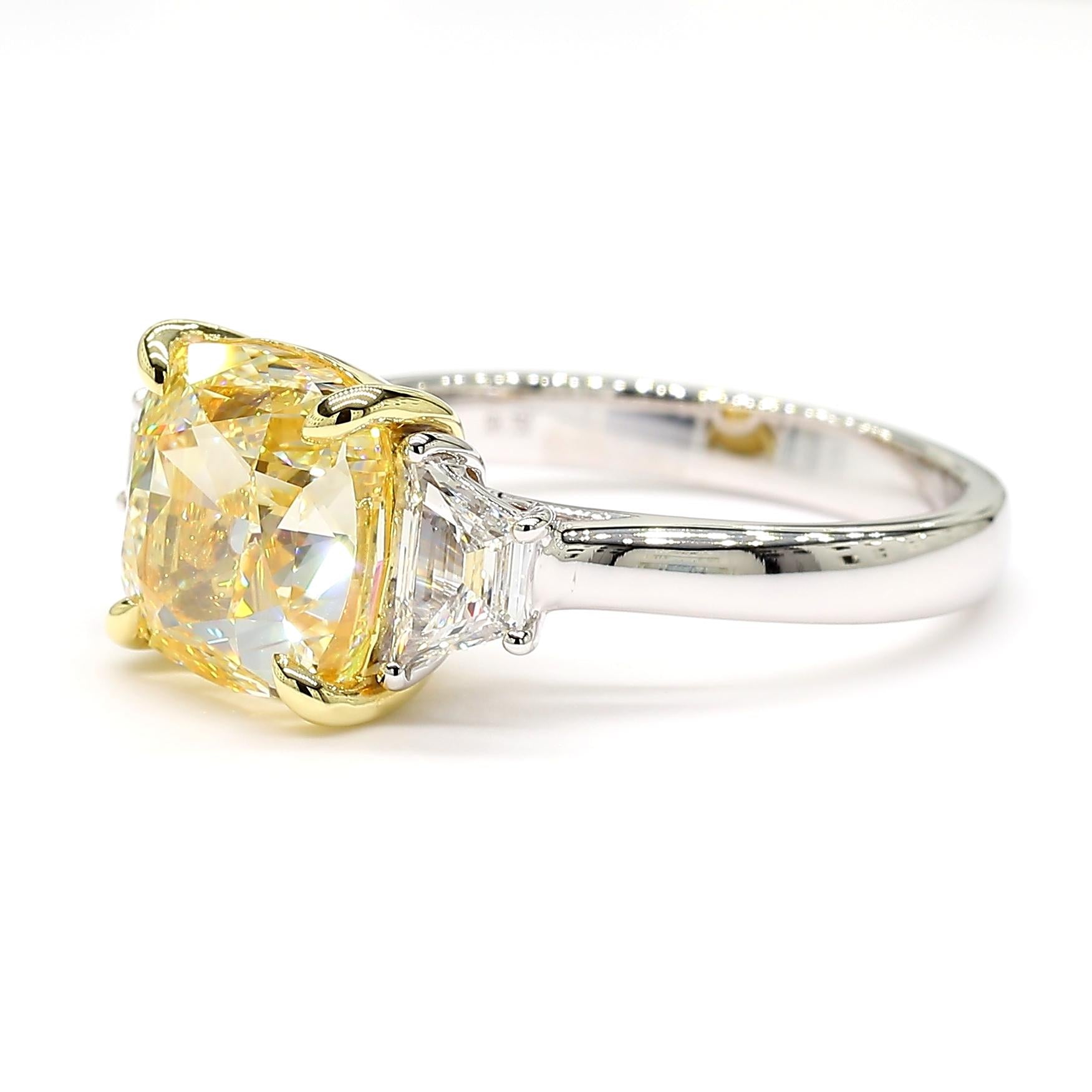 GIA Certified Natural Yellow Cushion Diamond 5.59 Carat TW Gold Cocktail Ring