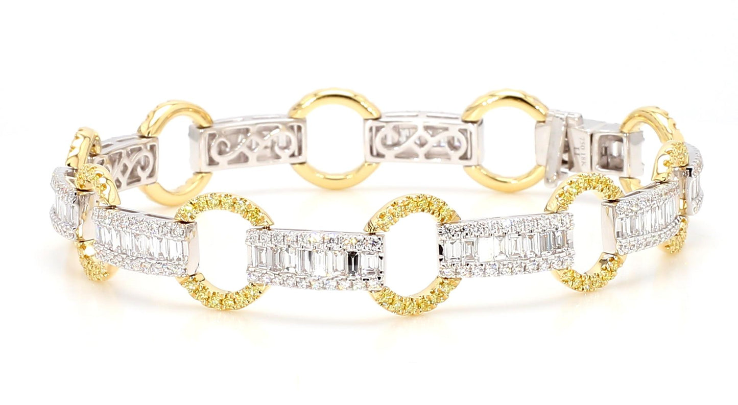 Natural White Baguette and Yellow Diamond 4.76 Carat TW Gold Link Bracelet