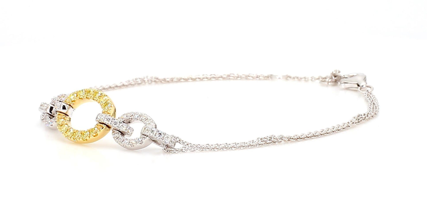 Natural Yellow Round and White Diamond 0.43 Carat TW Gold Tennis Bracelet