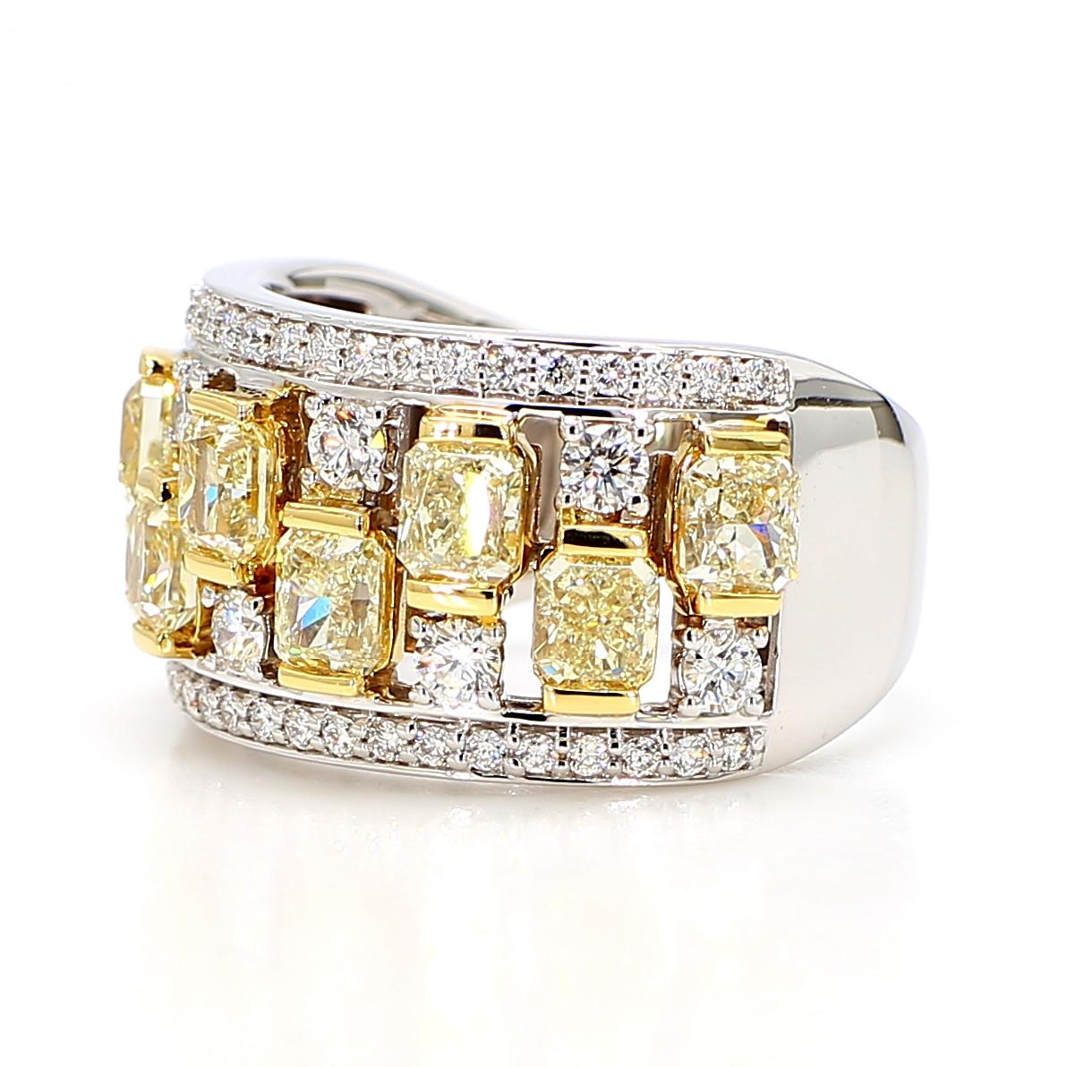 Natural Yellow Radiant Diamond 3.63 Carat TW Gold Cocktail Ring