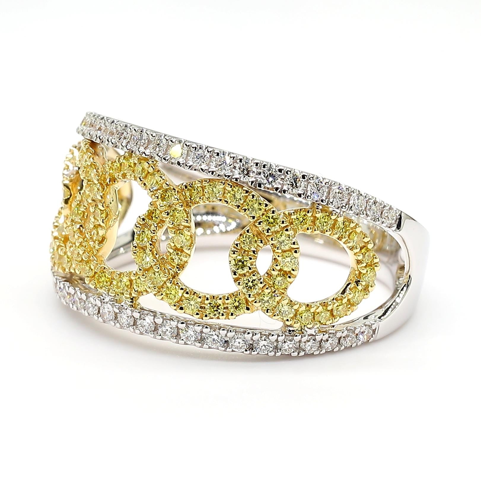 Natural Yellow Round Diamond 0.69 Carat TW Gold Cocktail Ring