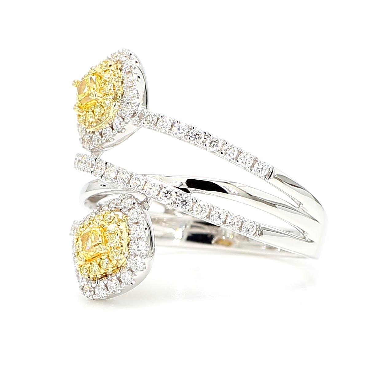 Natural Yellow Cushion Diamond 0.88 Carat TW Gold Cocktail Ring