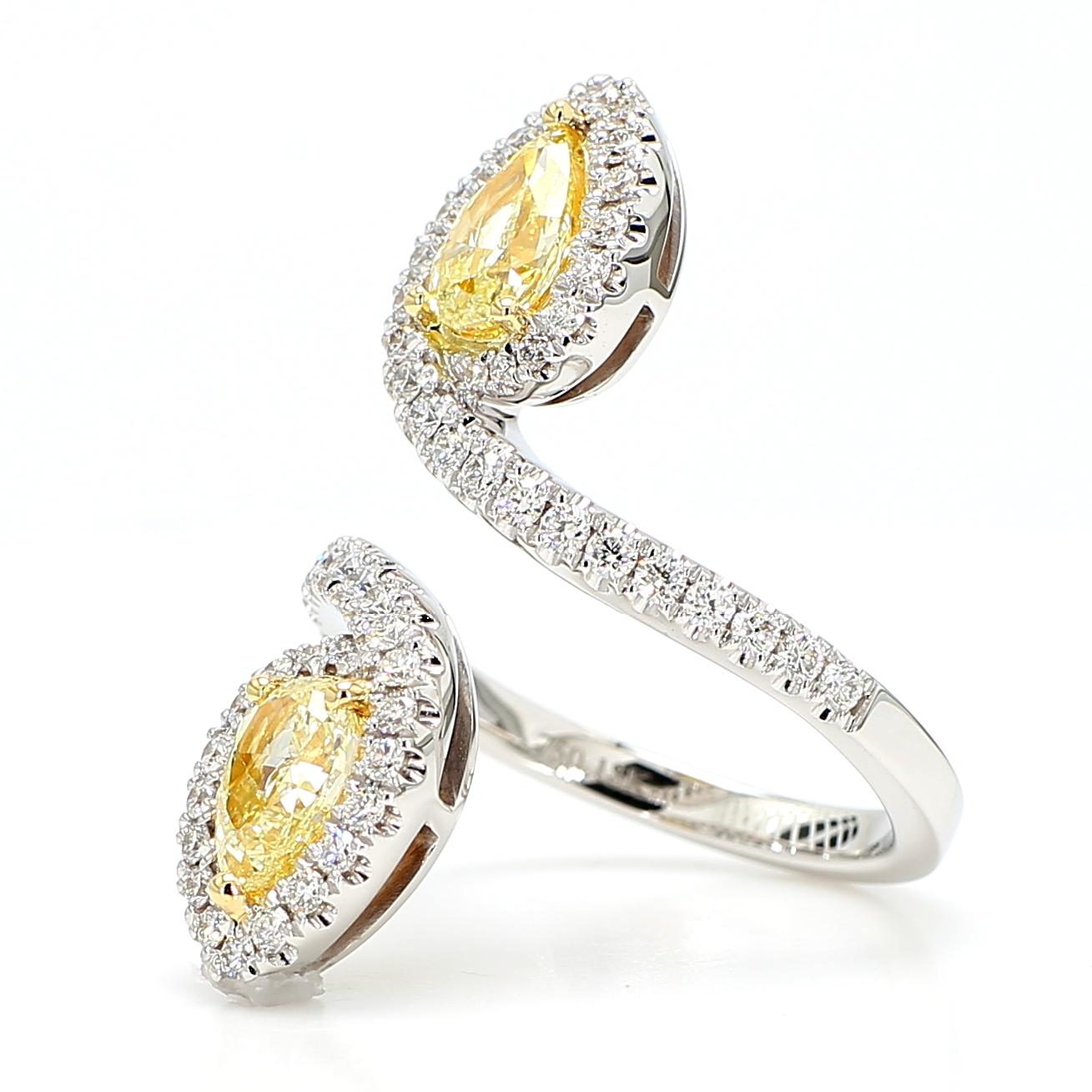 Natural Yellow Pear Diamond 2.09 Carat Tw Gold Cocktail Ring