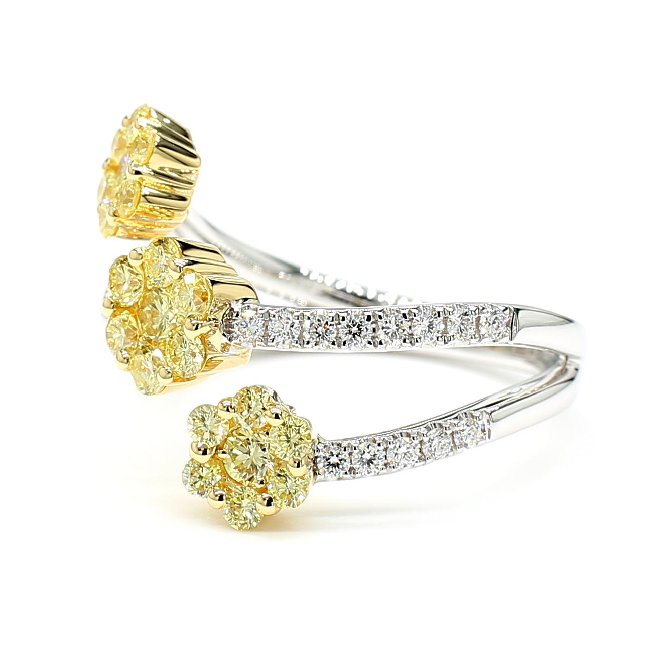 Natural Yellow Round Diamond 0.93 Carat TW Gold Cocktail Ring