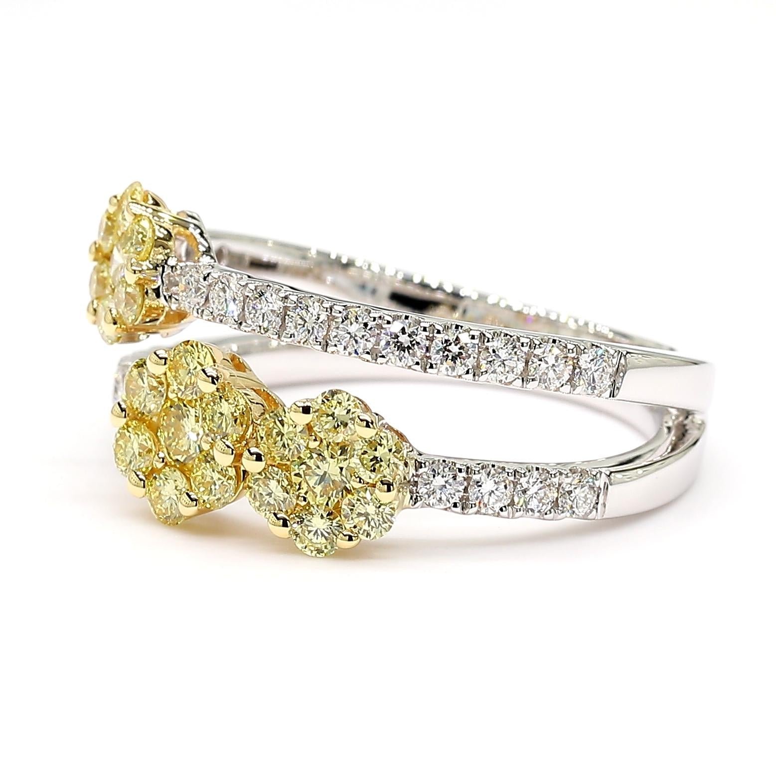 Natural Yellow Round Diamond 0.97 Carat TW Gold Cocktail Ring