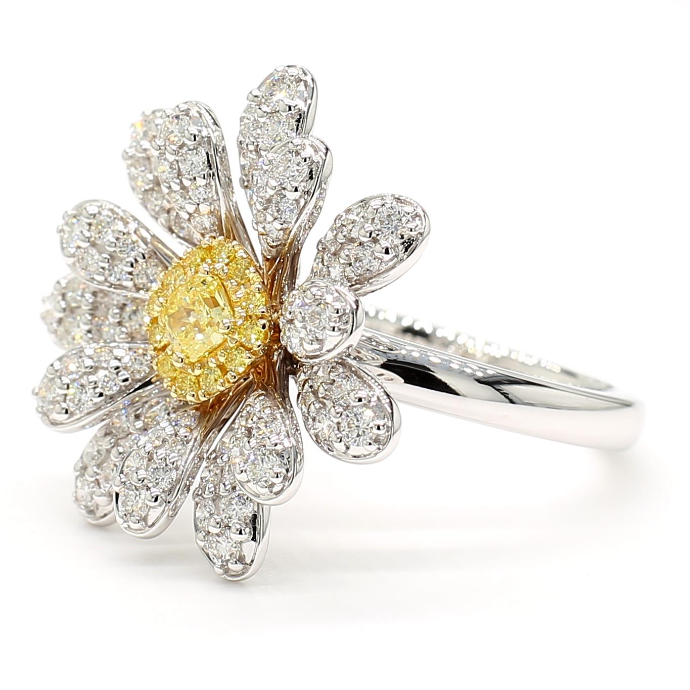 Natural Yellow Cushion Diamond 1.23 Carat TW Gold Cocktail Ring