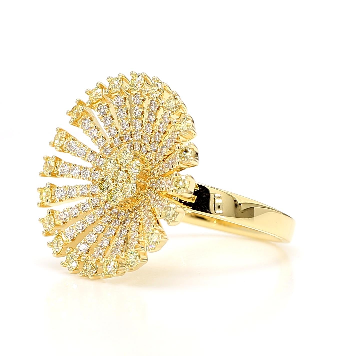 Natural Yellow Round Diamond 1.18 Carat TW Gold Cocktail Ring