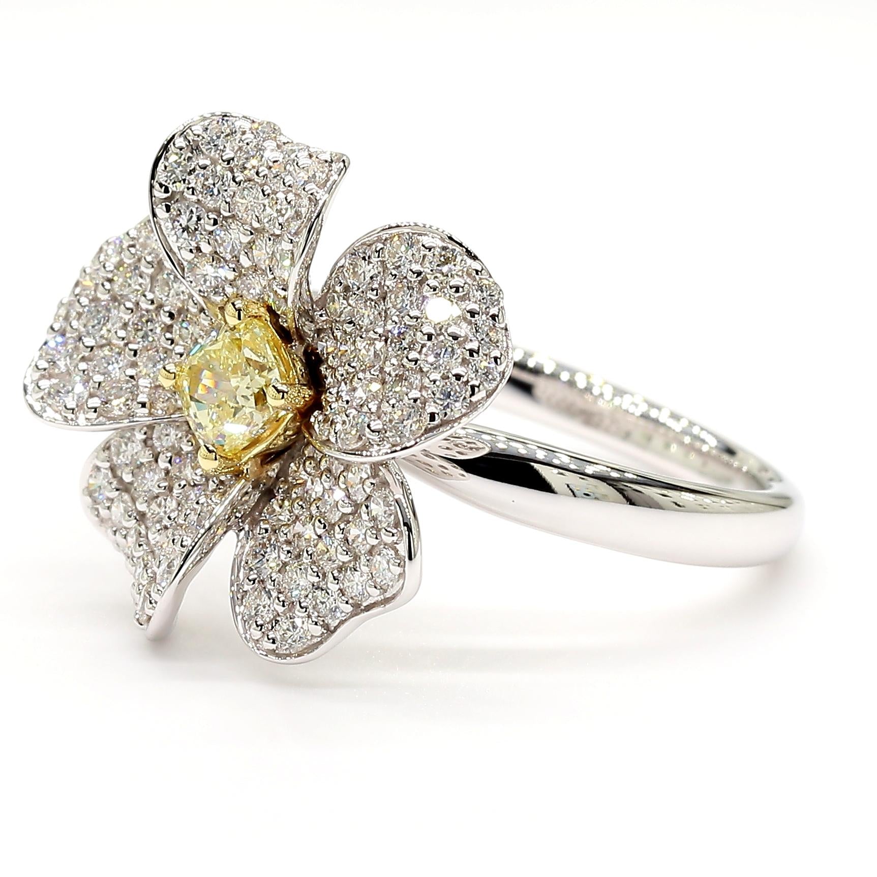 Natural Yellow Cushion Diamond 1.31 Carat TW Gold Cocktail Ring