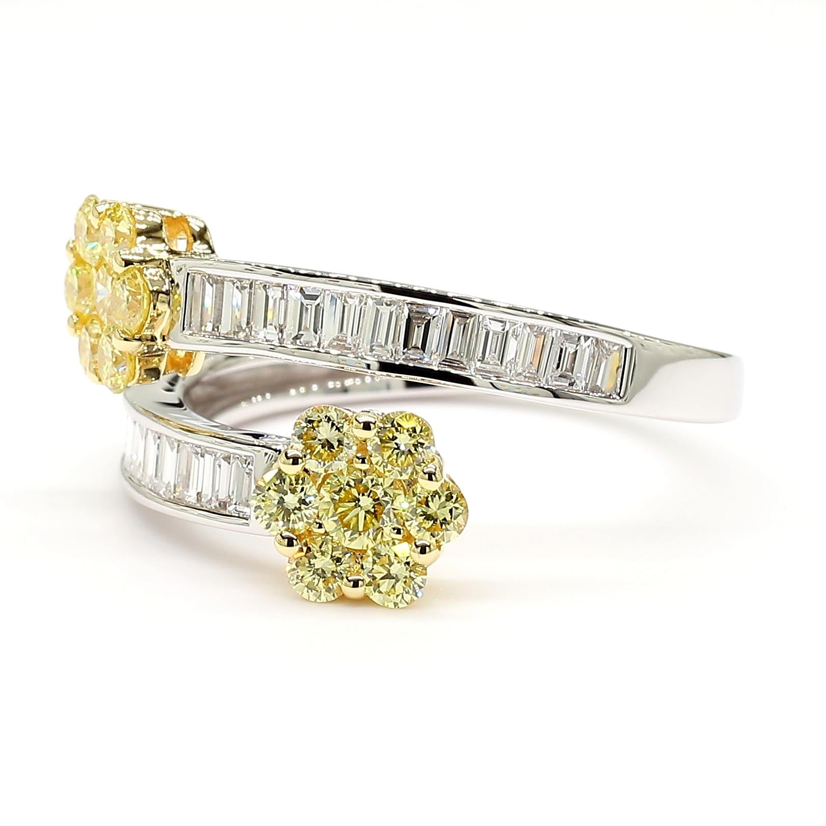 Natural White Baguette and Yellow Diamond 1.15 Carat TW Gold Cocktail Band