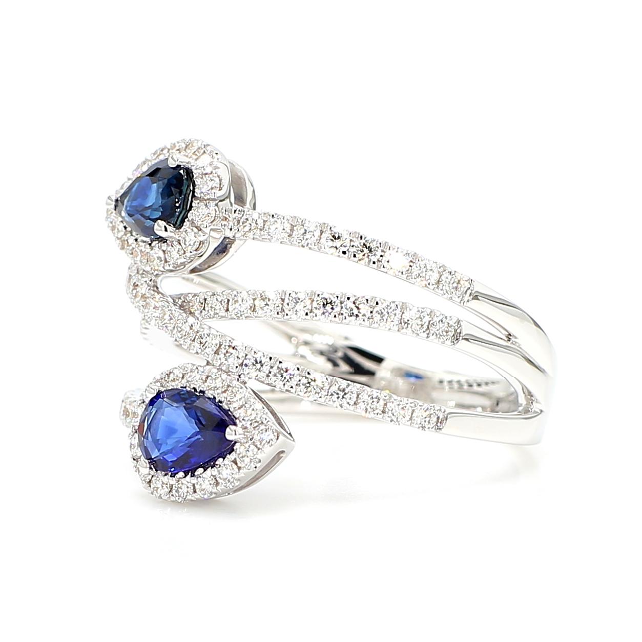 Natural Blue Pear Sapphire and White Diamond 1.15 Carat TW Gold Cocktail Ring