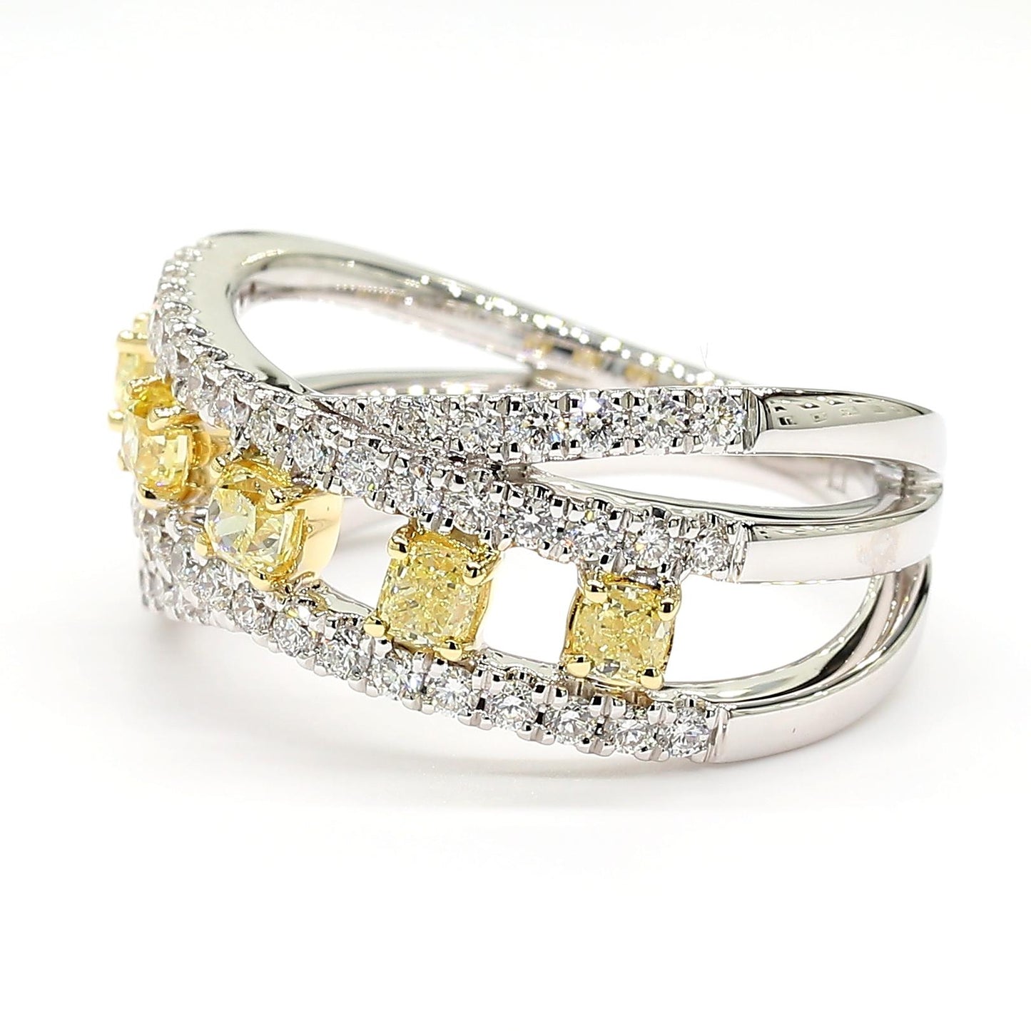 Natural Yellow Cushion Diamond 1.09 Carat TW Gold Cocktail Band