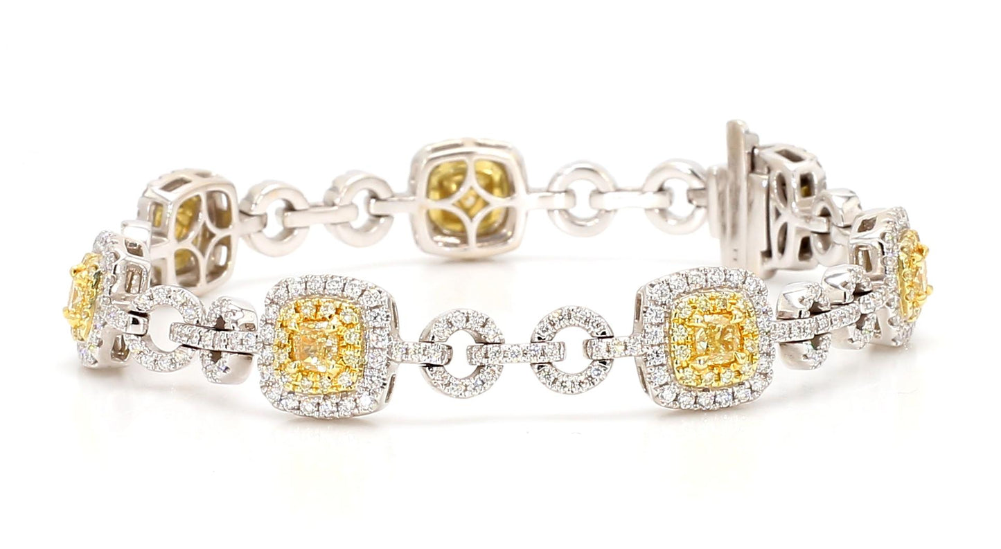 Natural Yellow Cushion Diamond 3.84 Carat TW Gold Tennis Bracelet