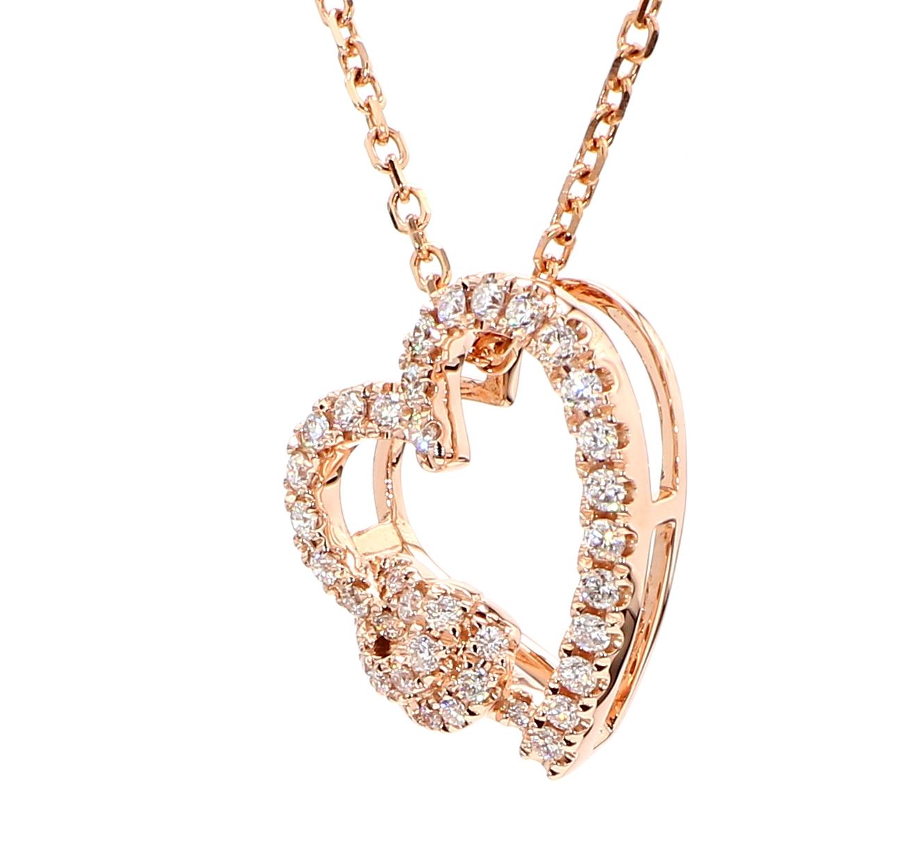 Natural White Round Diamond 0.34 Carat TW Rose Gold Drop Pendant