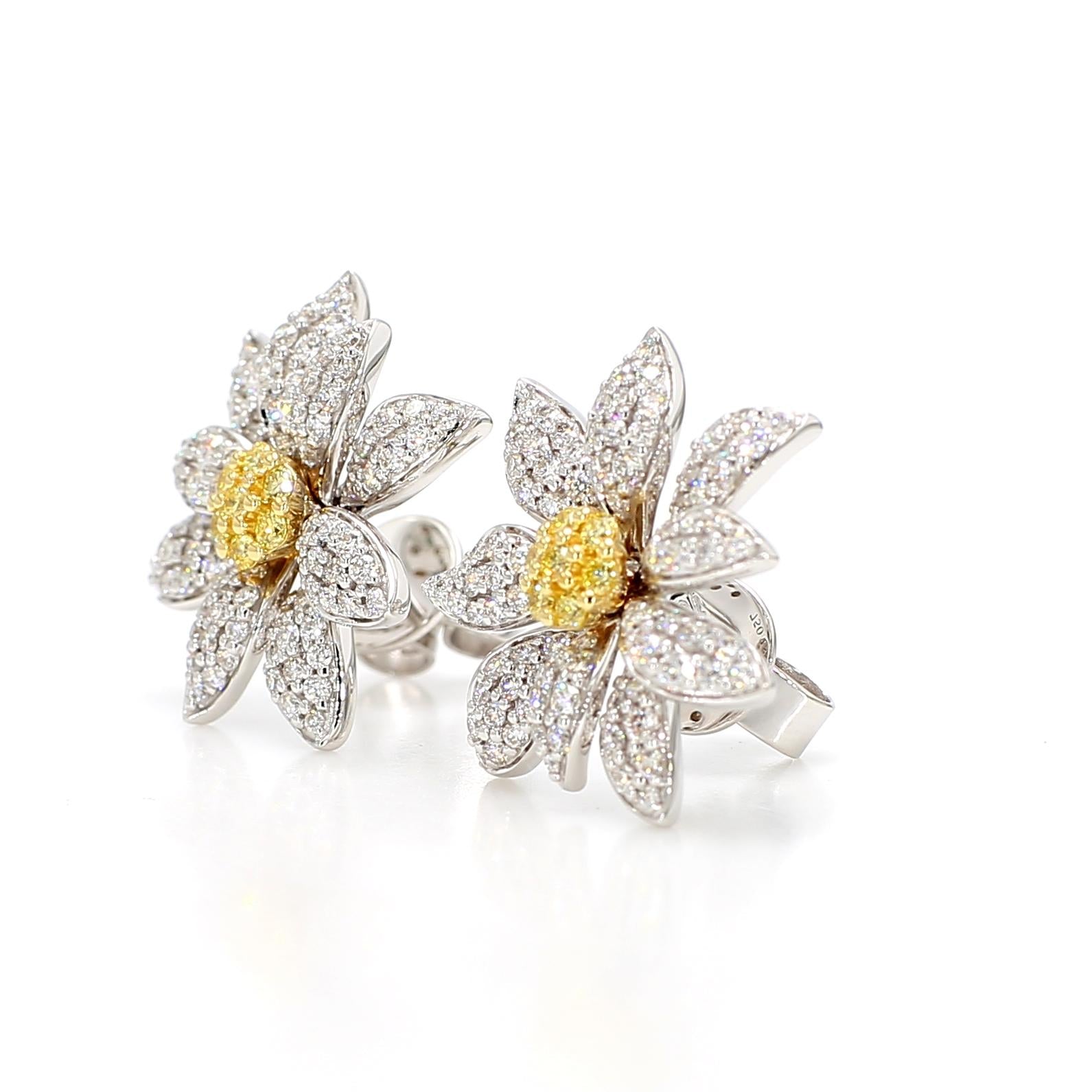 Natural Yellow Round Diamond 1.26 Carat TW Gold Stud Earrings