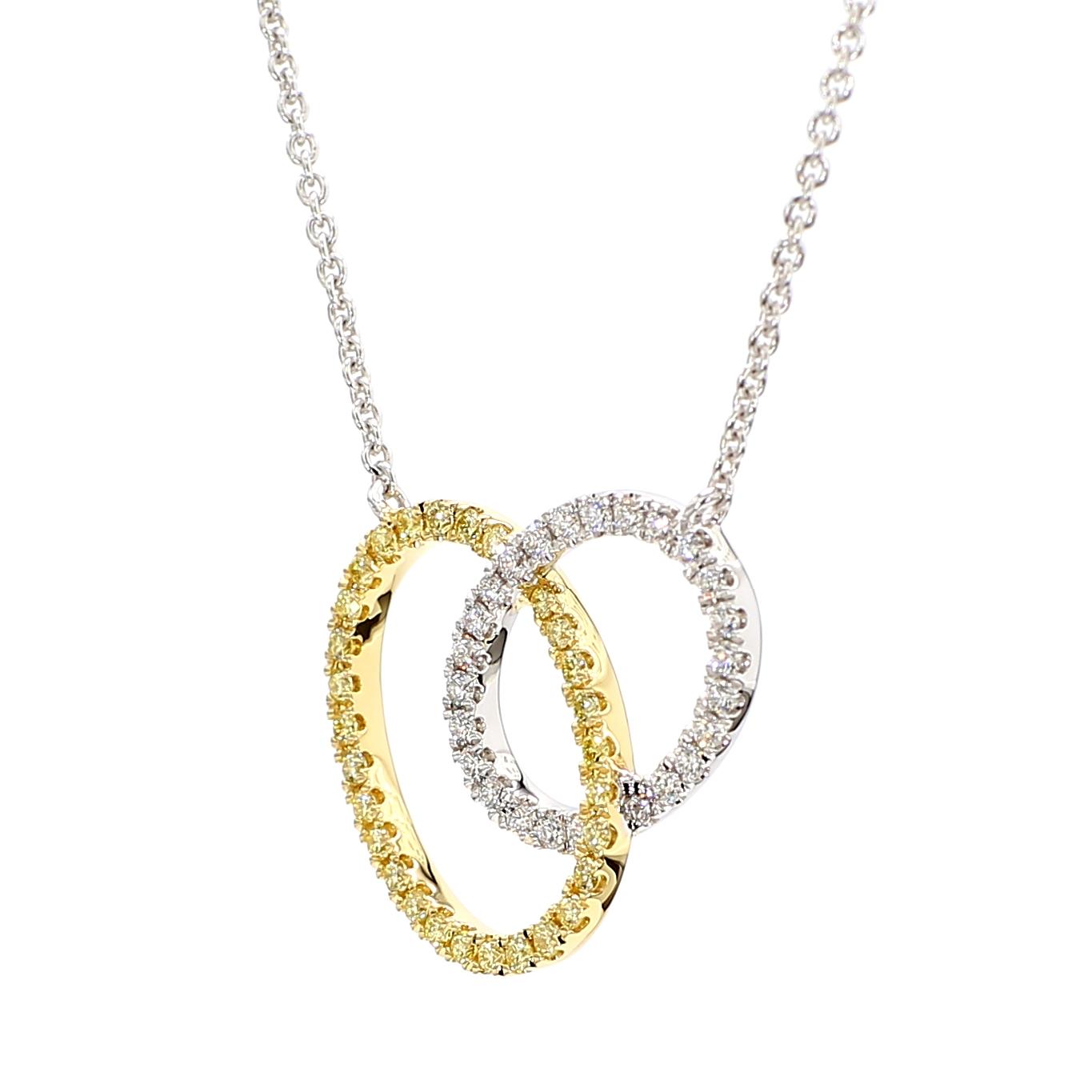 Natural Yellow Round Diamond 0.32 Carat TW Gold Drop Necklace
