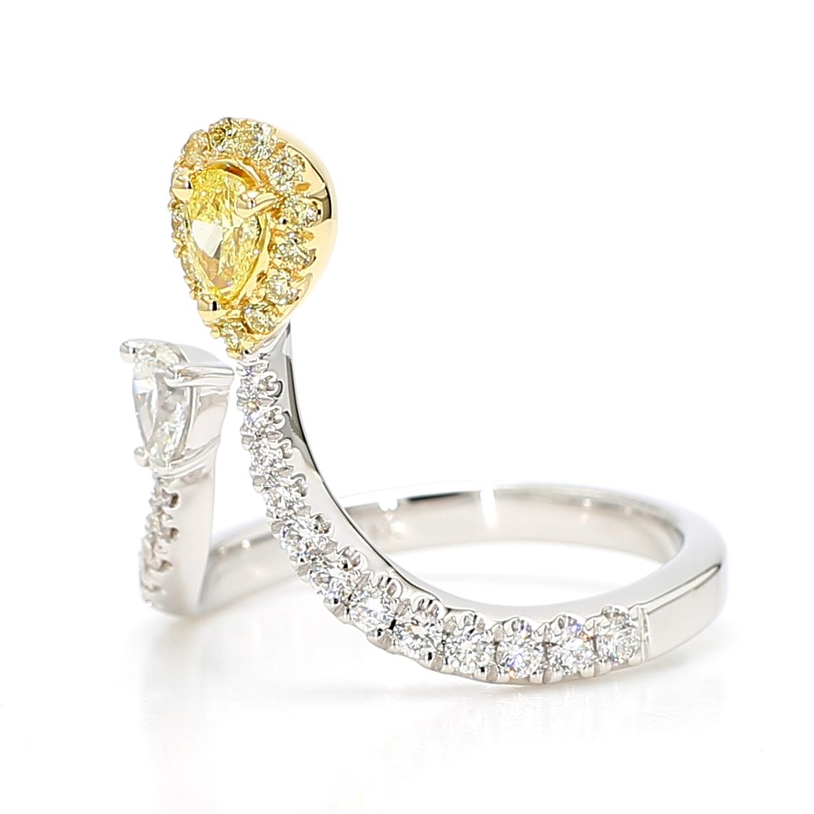 Natural Yellow Pear Diamond 0.85 Carat Tw Gold Cocktail Ring