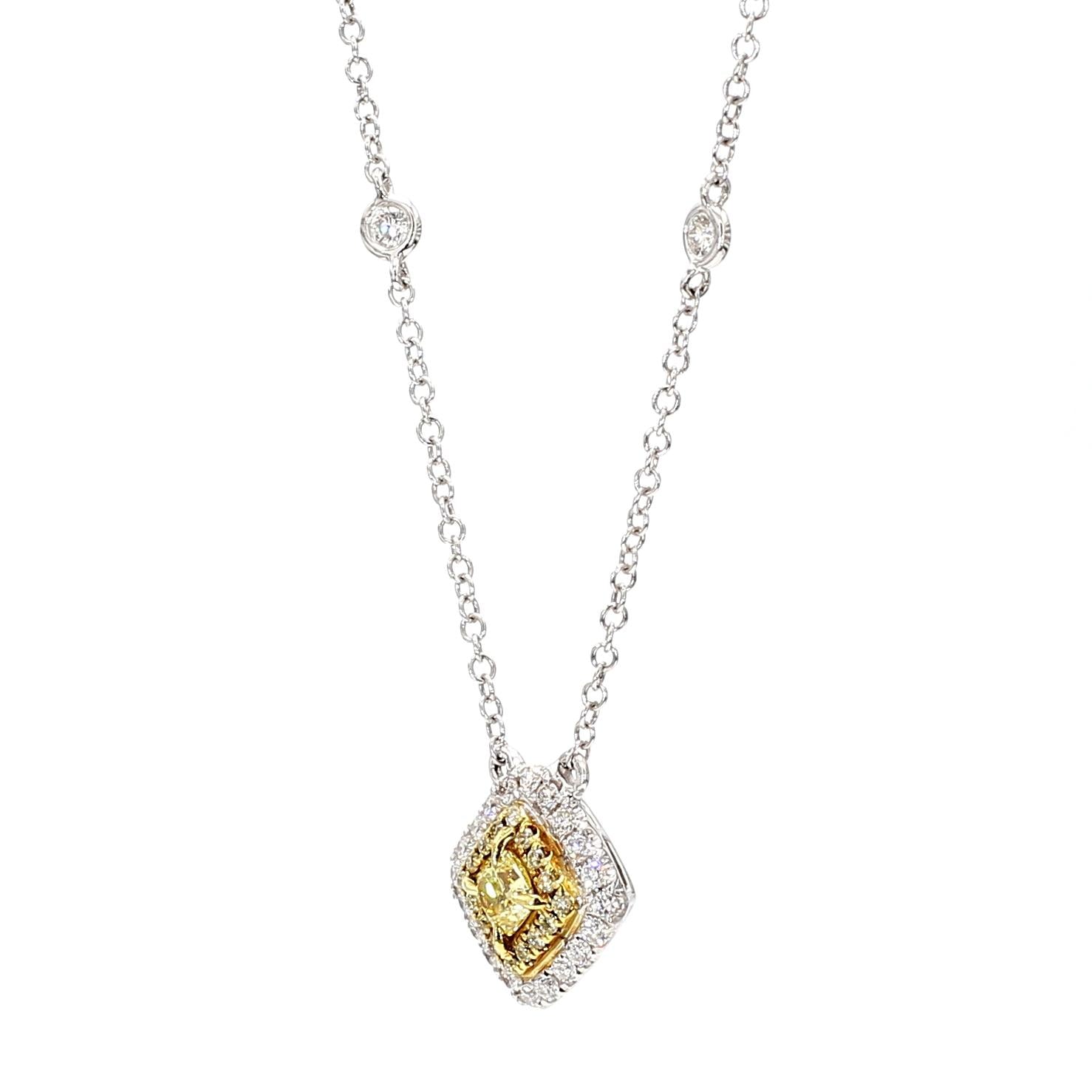 Natural Yellow Radiant Diamond 0.71 Carat TW Gold Drop Necklace
