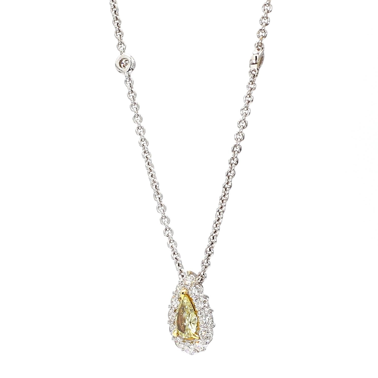 Natural Yellow Pear Diamond 0.82 Carat TW Gold Drop Necklace