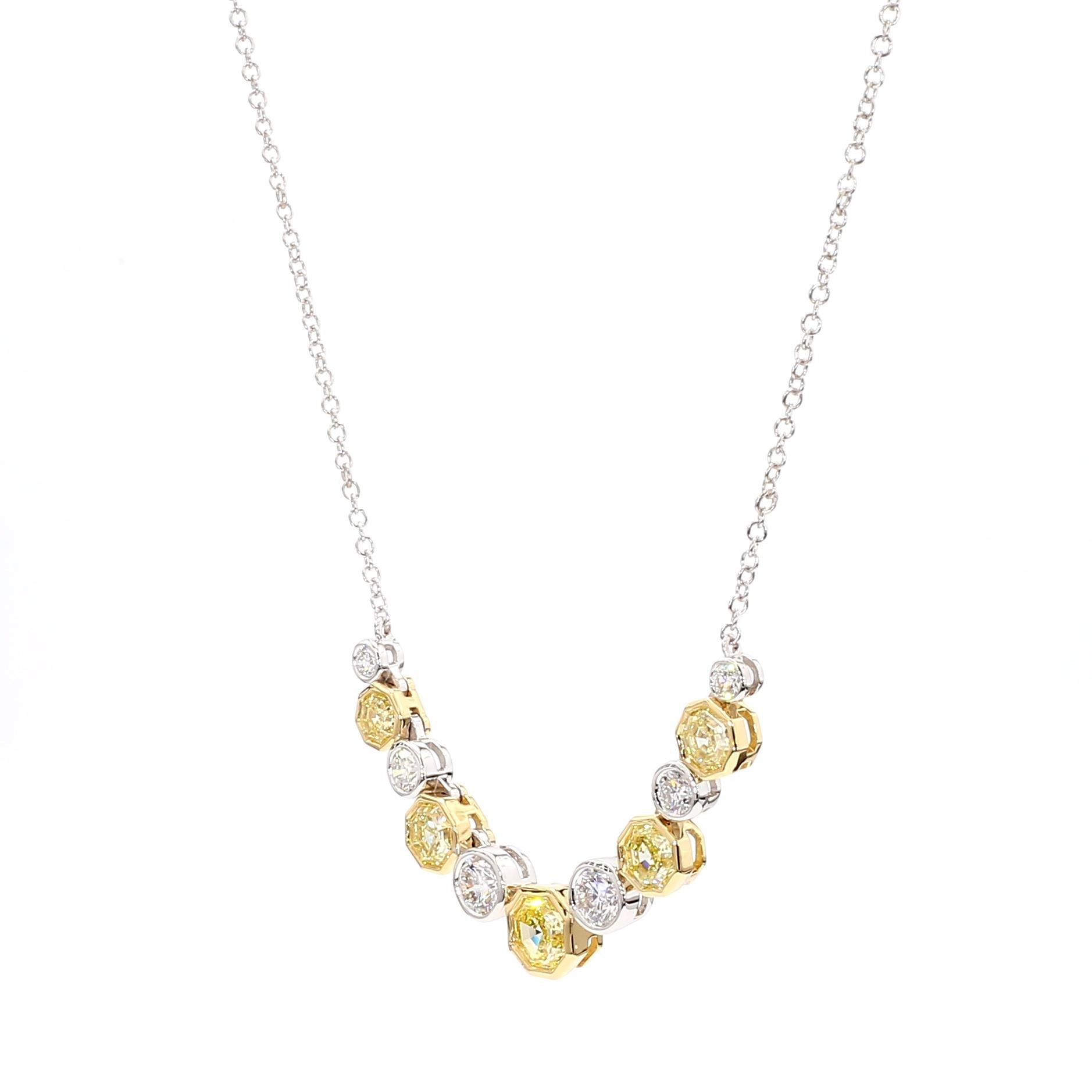 GIA Certified Fancy Yellow Hexagon Diamond 2.32 Carat TW Gold Drop Necklace