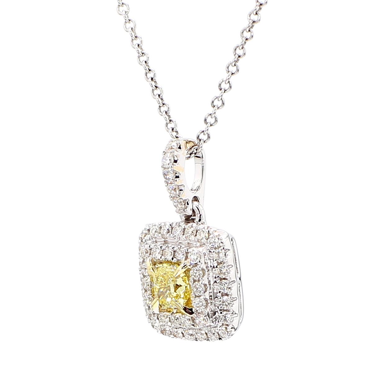 Natural Yellow Radiant Diamond 0.44 Carat TW Gold Drop Pendant