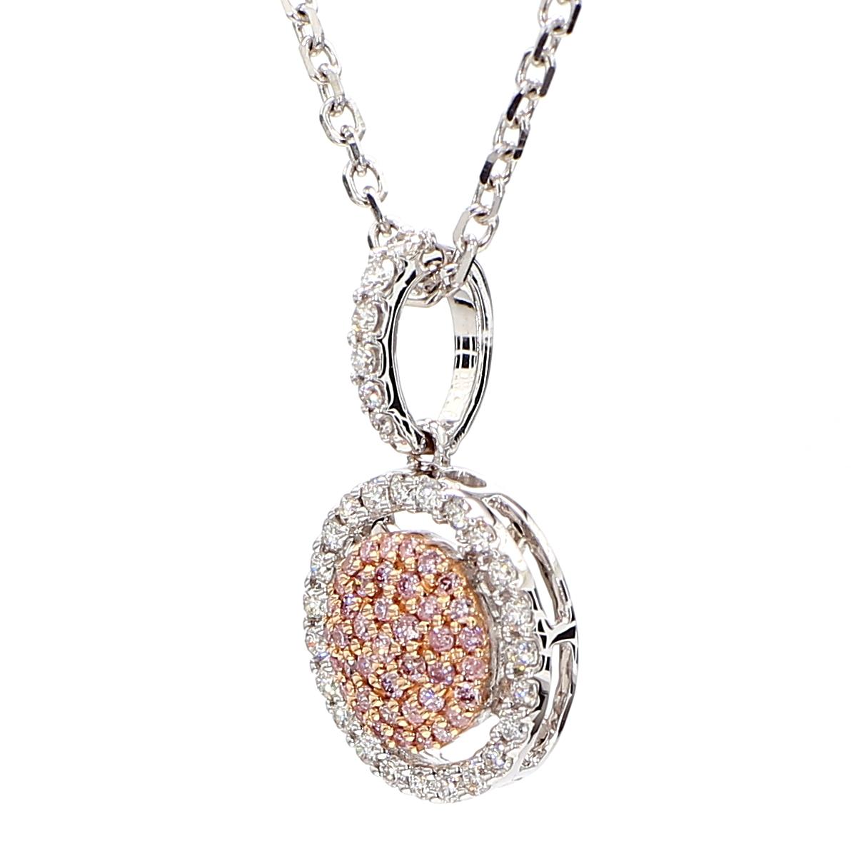 Natural Pink Round Diamond 0.33 Carat TW Rose Gold Drop Pendant