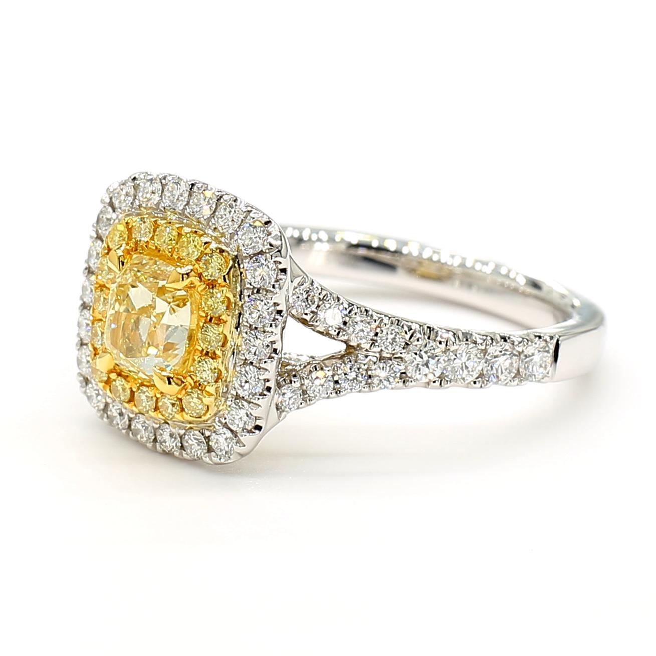 GIA Certified Natural Yellow Cushion Diamond 1.42 Carat TW Gold Cocktail Ring