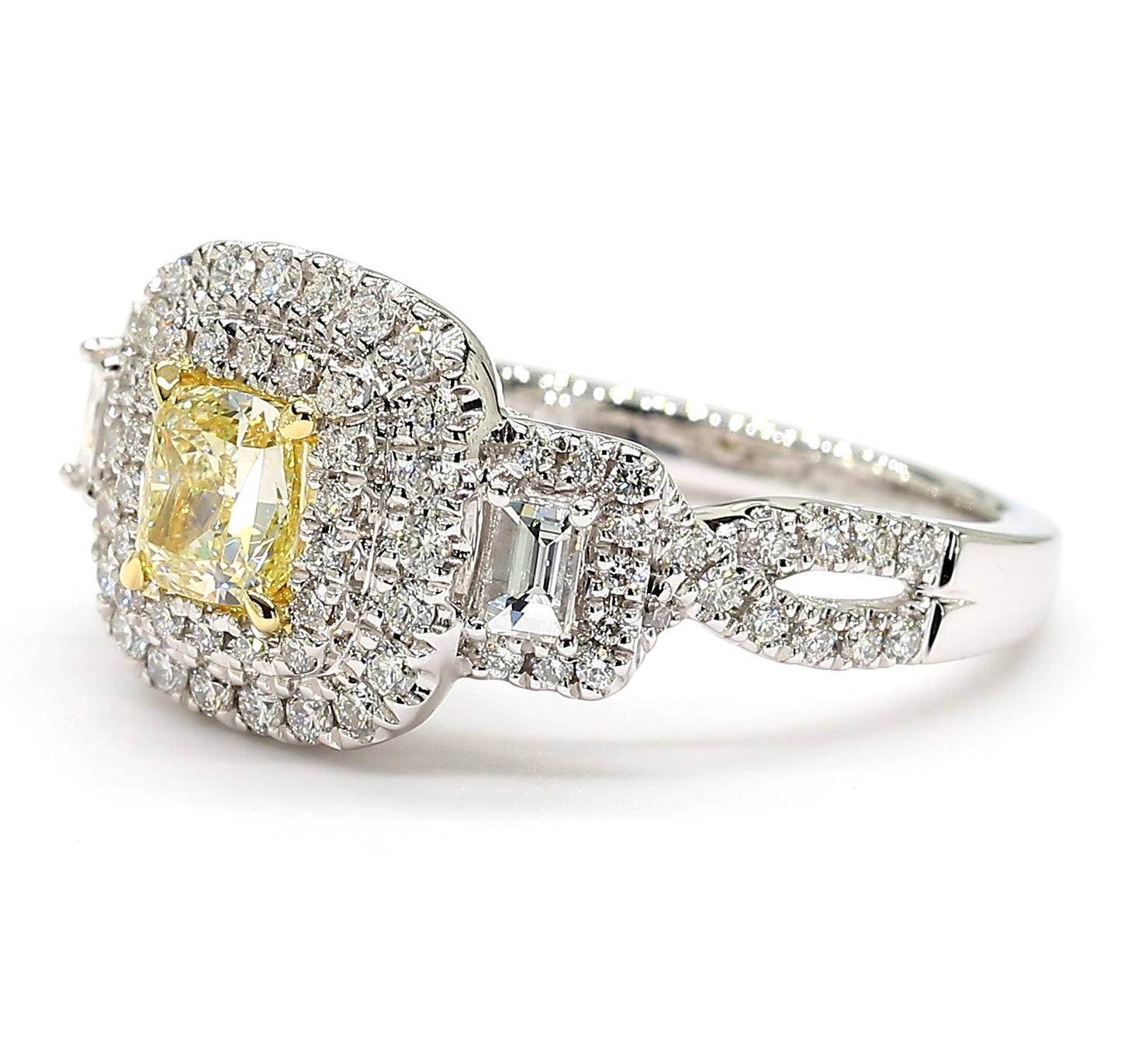 Natural Yellow Cushion Diamond 1.28 Carat TW Gold Cocktail Ring