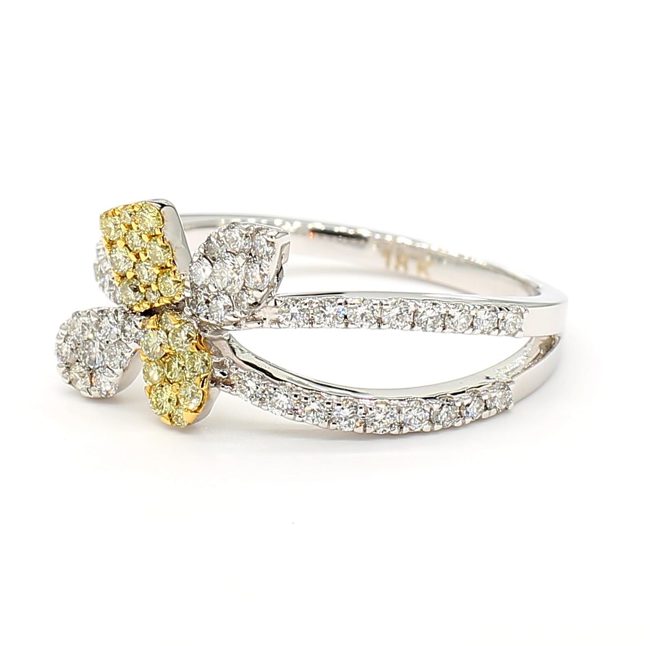 Natural Yellow Round Diamond 0.62 Carat TW Gold Cocktail Ring