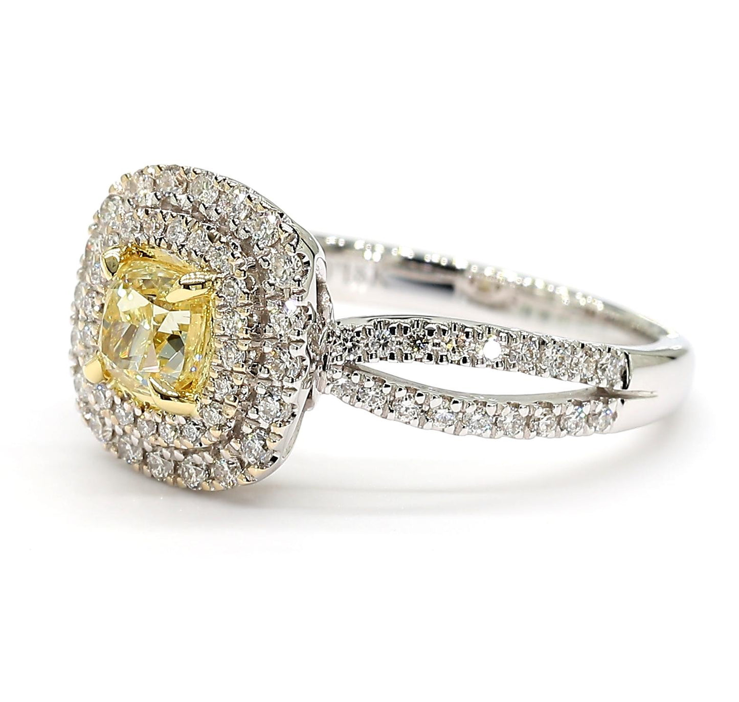 Natural Yellow Cushion Diamond 0.99 Carat TW Gold Cocktail Ring