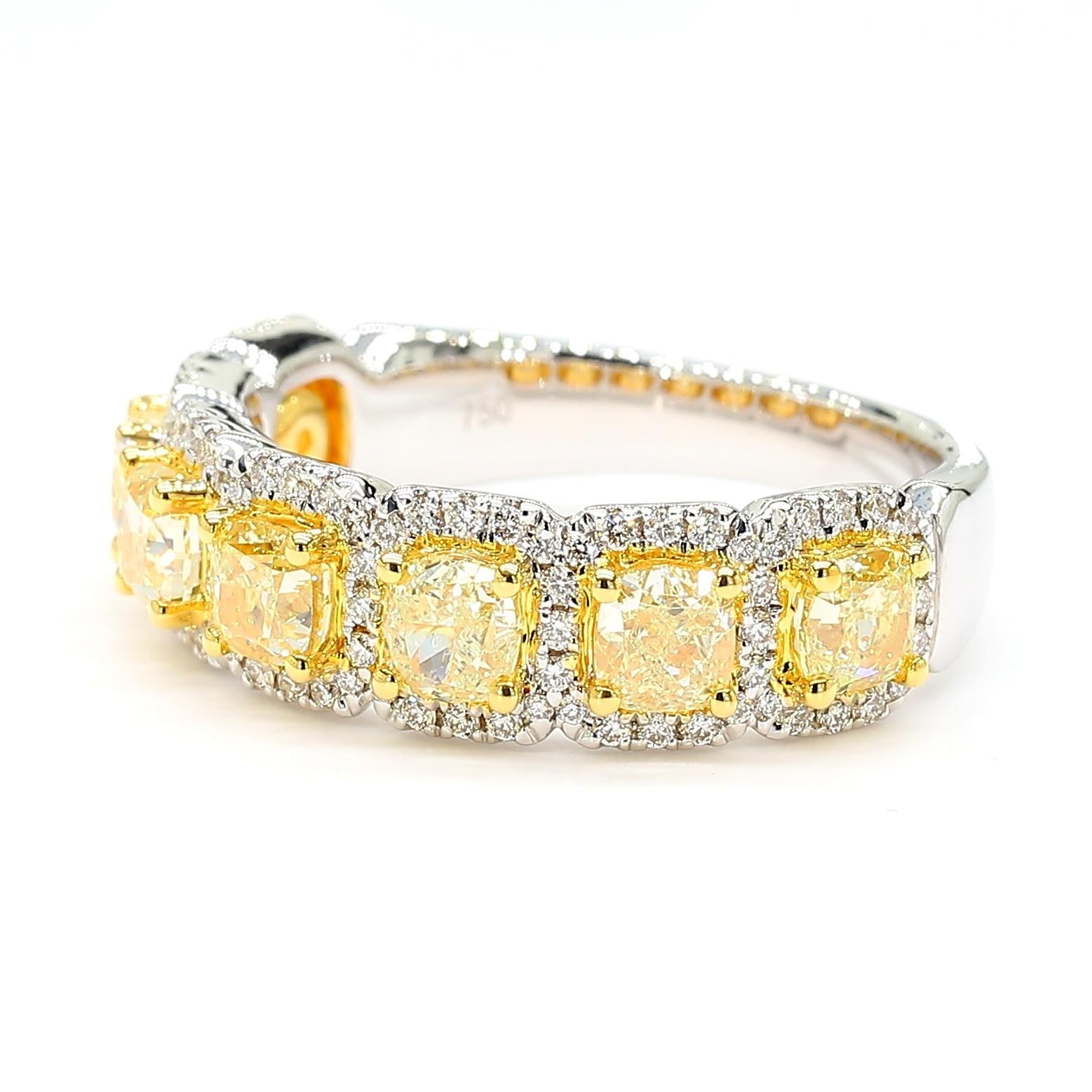 Natural Yellow Radiant Diamond 2.06 Carat TW Gold Cocktail Band