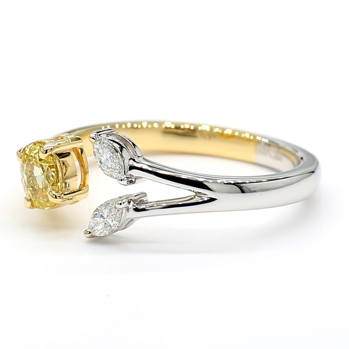Natural Yellow Oval and White Diamond 0.44 Carat TW Gold Cocktail Ring