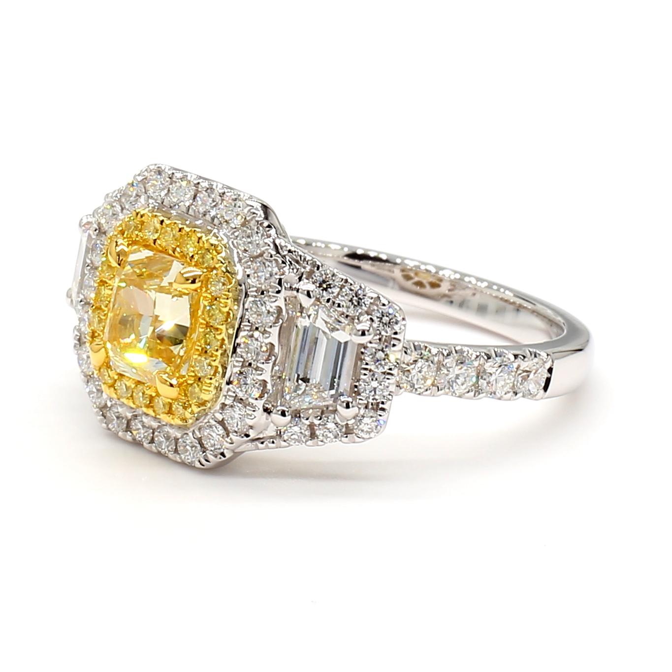 GIA Certified Natural Yellow Cushion Diamond 2.05 Carat TW Gold Cocktail Ring