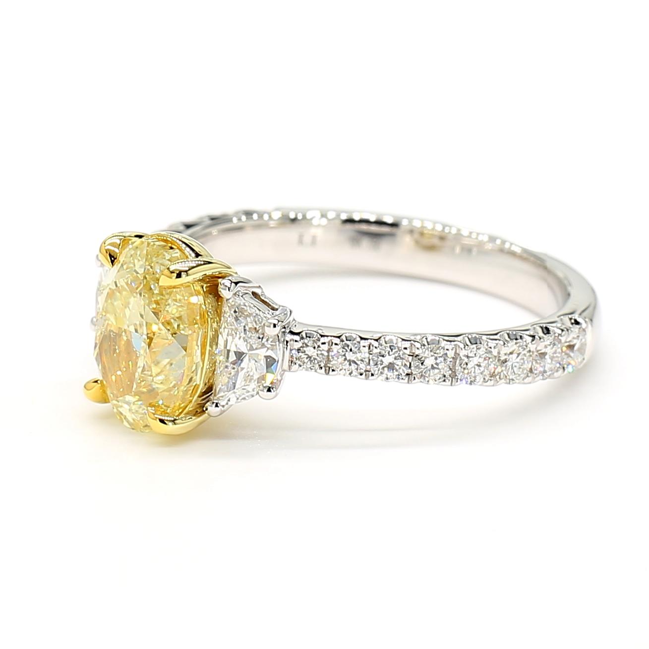 GIA Certified Natural Yellow Oval Diamond 2.42 Carat TW Gold Cocktail Ring