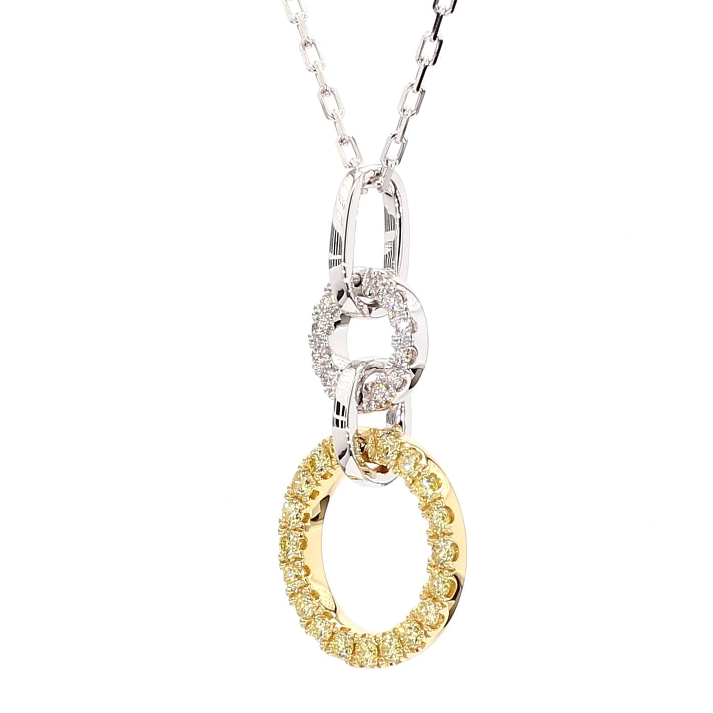 Natural Yellow Round and White Diamond .33 Carat TW Gold Drop Pendant