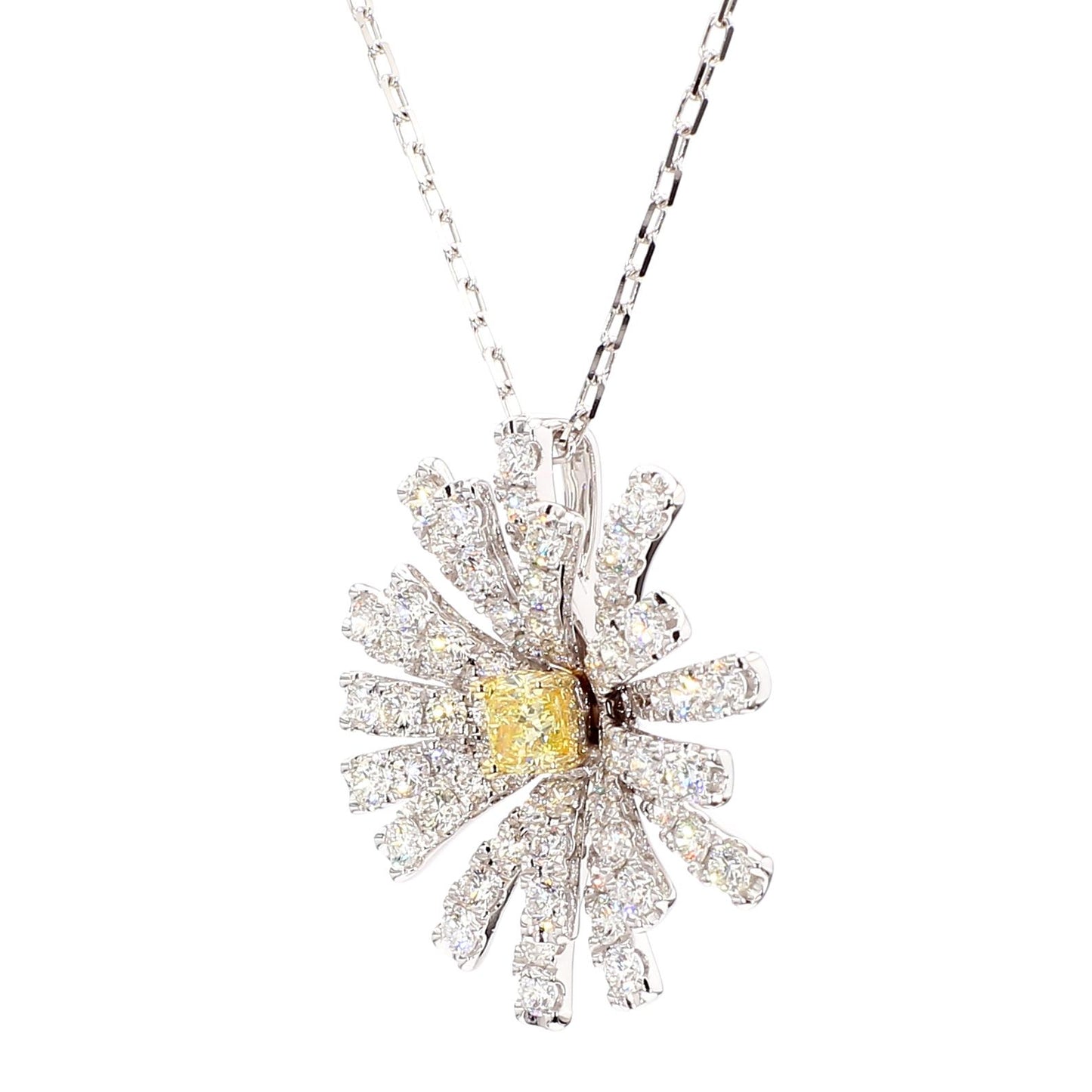 Natural Yellow Cushion and White Diamond 1.75 Carat TW Gold Drop Pendant