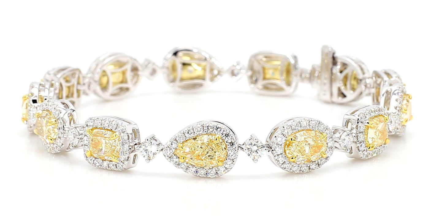 GIA Certified Natural Light Yellow Diamond 13.08 Carat TW Gold Tennis Bracelet