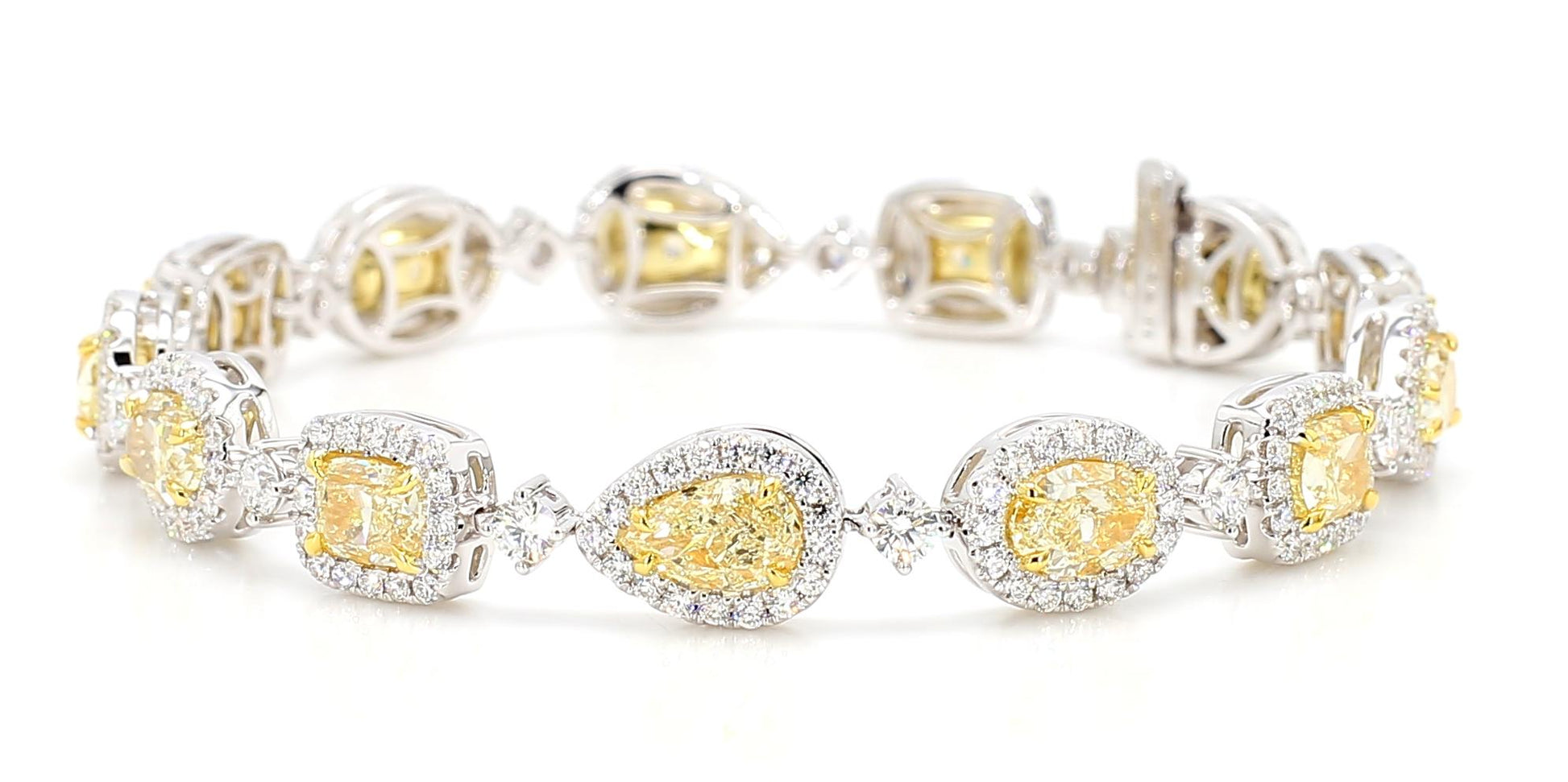GIA Certified Natural Light Yellow Diamond 13.08 Carat TW Gold Tennis Bracelet
