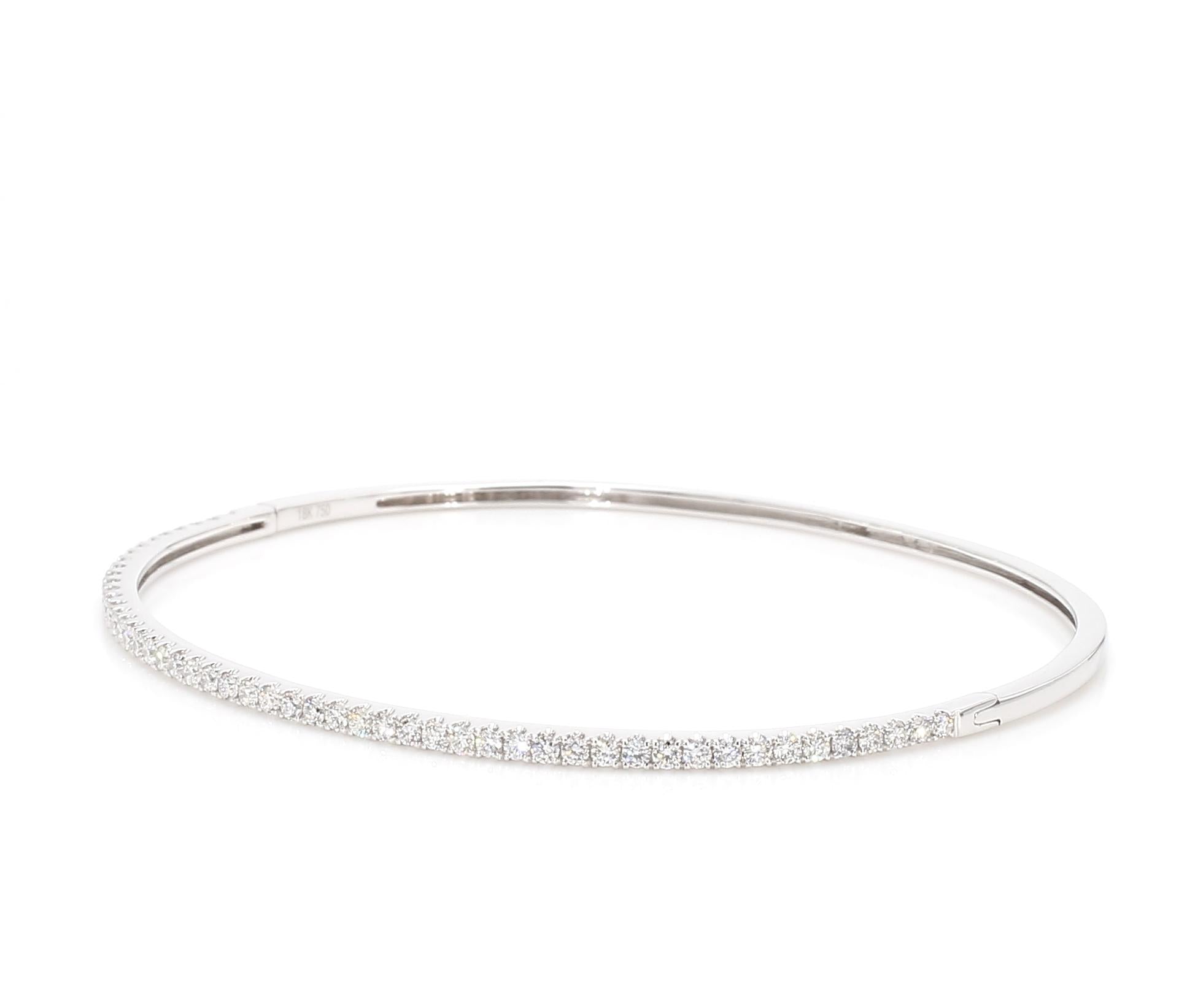 Natural White Round Diamond 0.82 Carat TW White Gold Cuff Bracelet