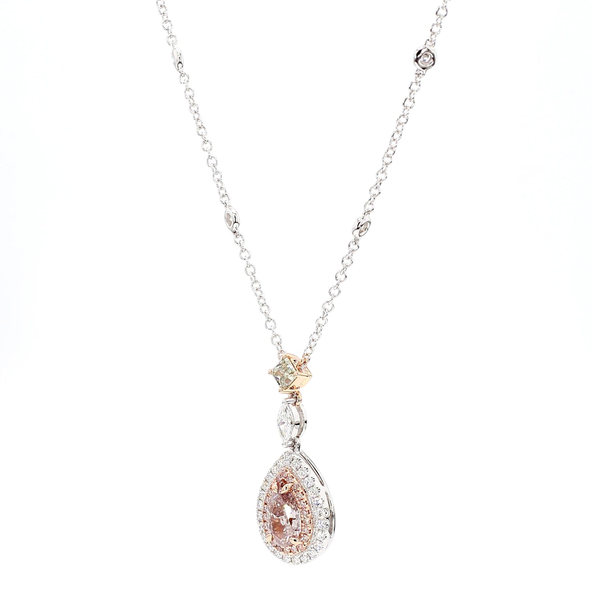 GIA Certified Fancy Brown-Pink Pear Diamond 1.92 Carat TW Gold Drop Pendant