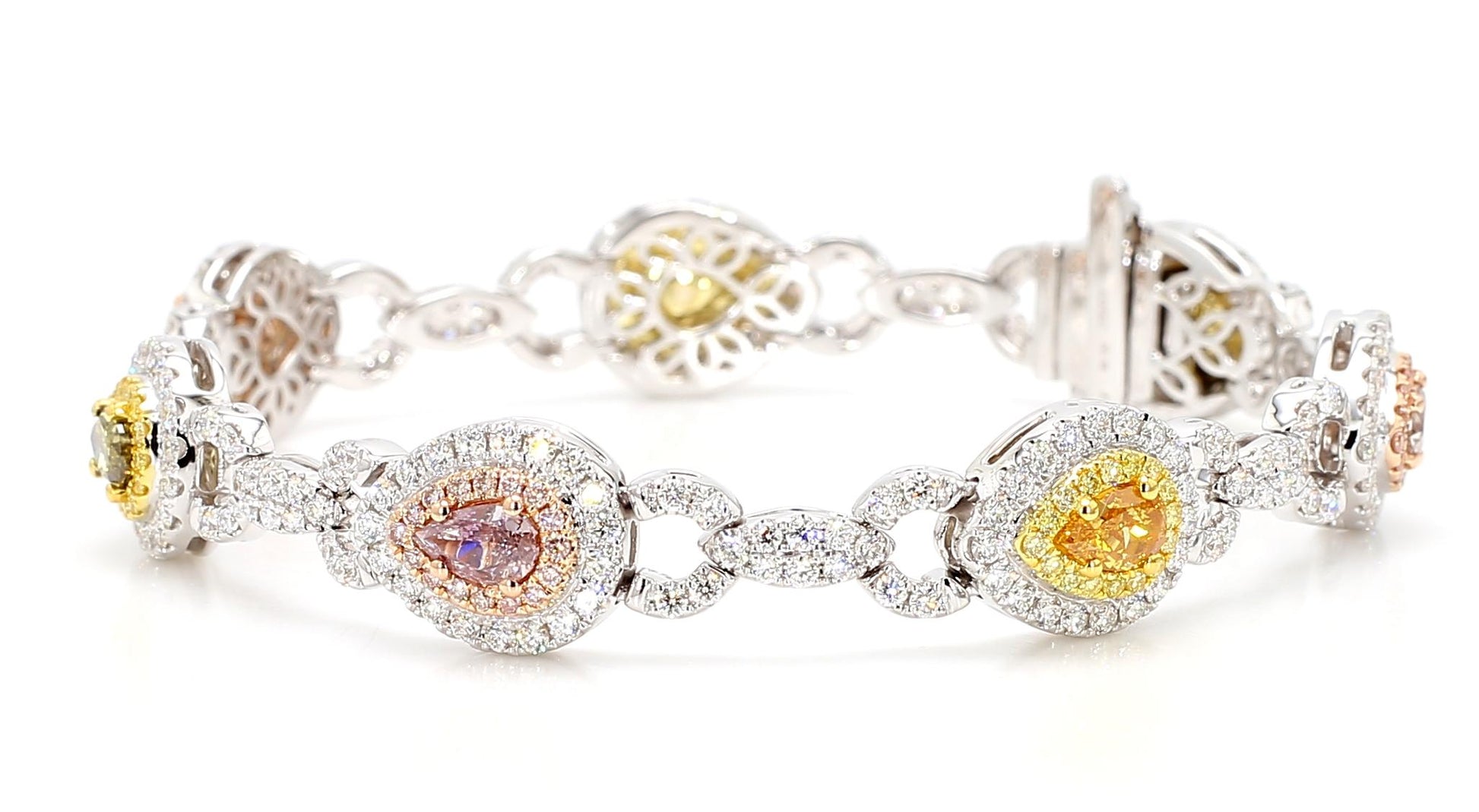 GIA Certified Natural Fancy Pink Diamond 6.68 Carat TW Gold Tennis Bracelet