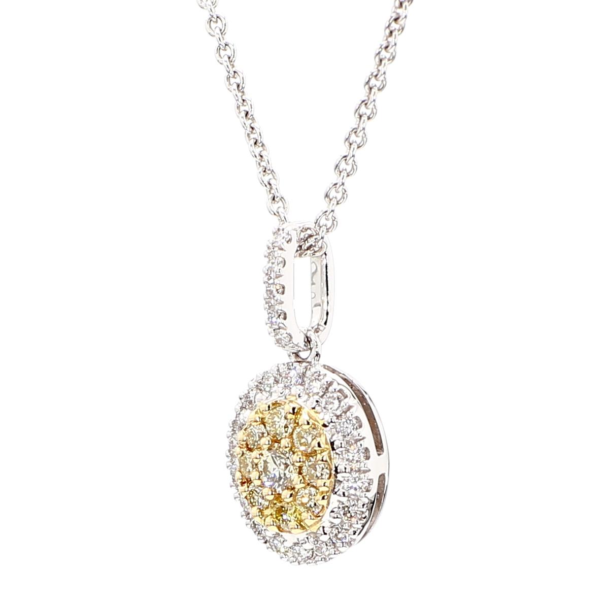 Natural Yellow Round and White Diamond 0.32 Carat TW Gold Drop Pendant