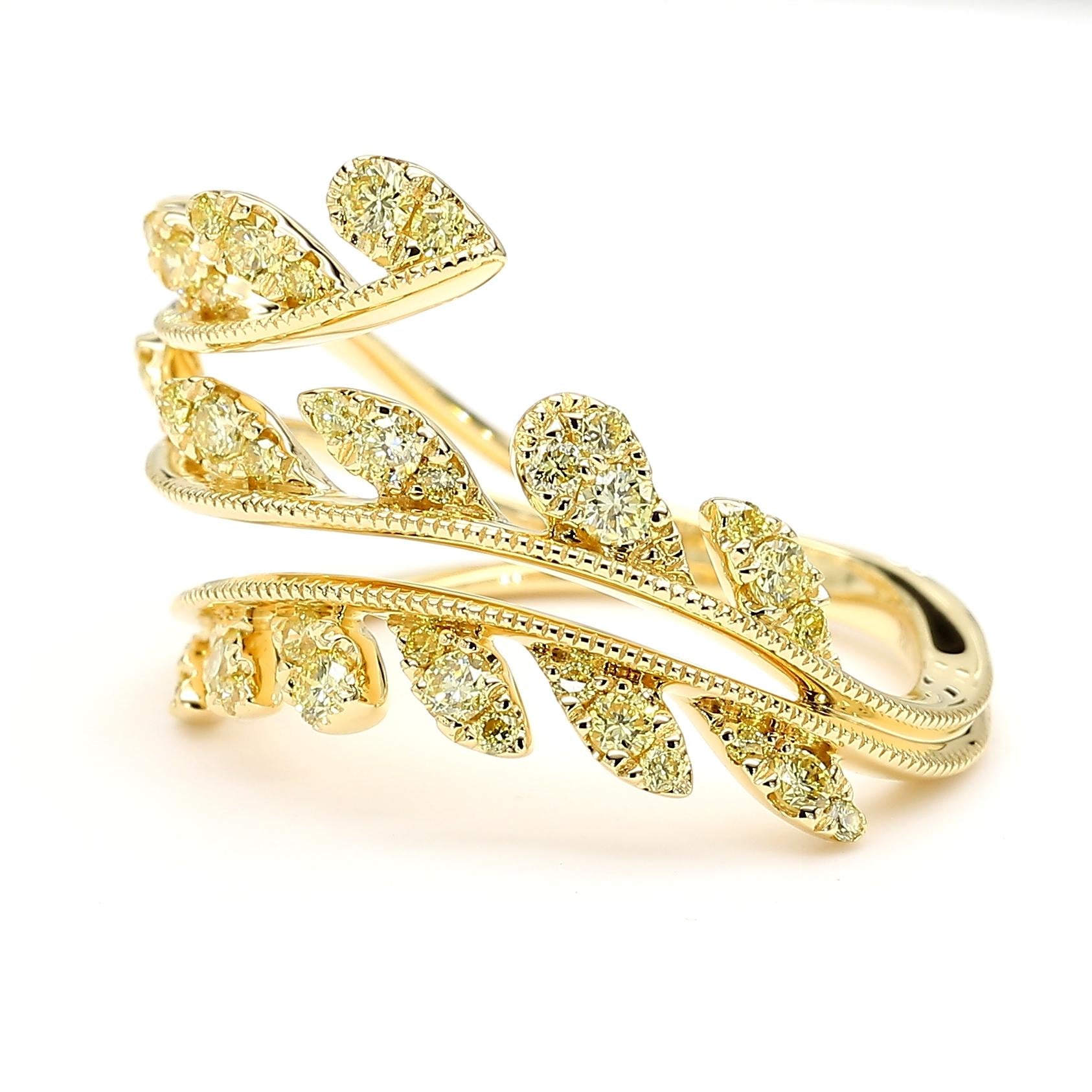 Natural Yellow Round Diamond .58 Carat TW Yellow Gold Cocktail Ring