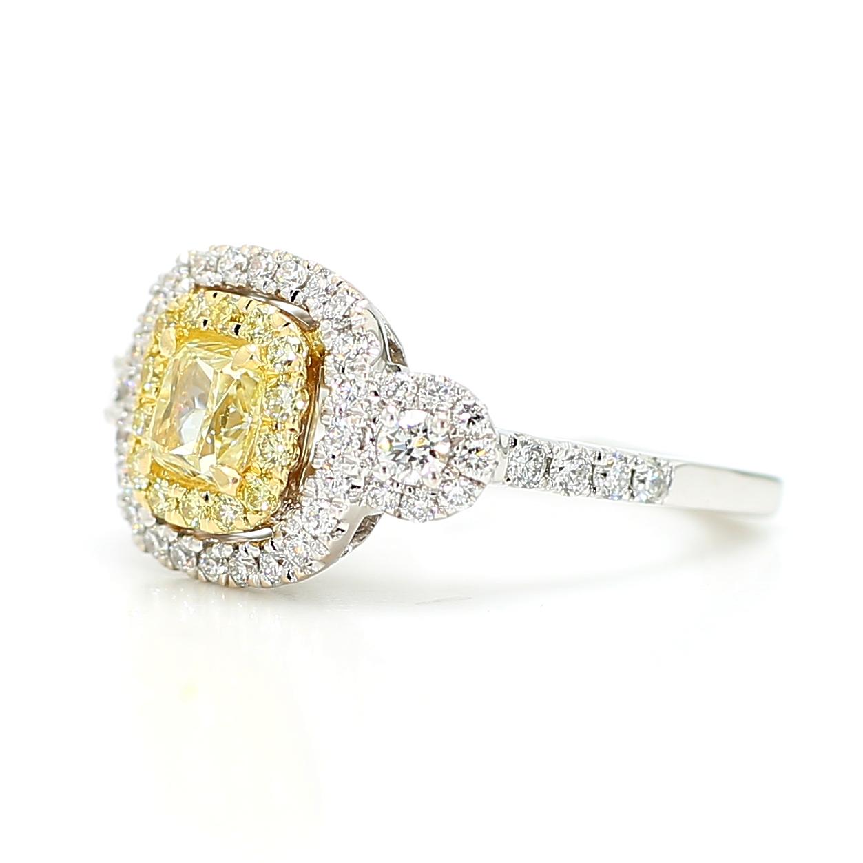 Natural Yellow Cushion Diamond 1.45 Carat TW Gold Cocktail Ring