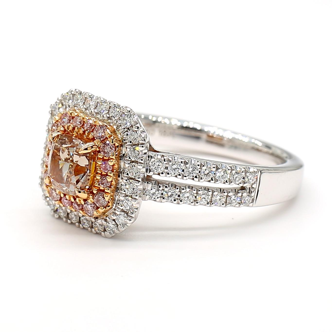GIA Certified Fancy Pinkish Brown Cushion Diamond 0.72 Carat TW Gold Ring