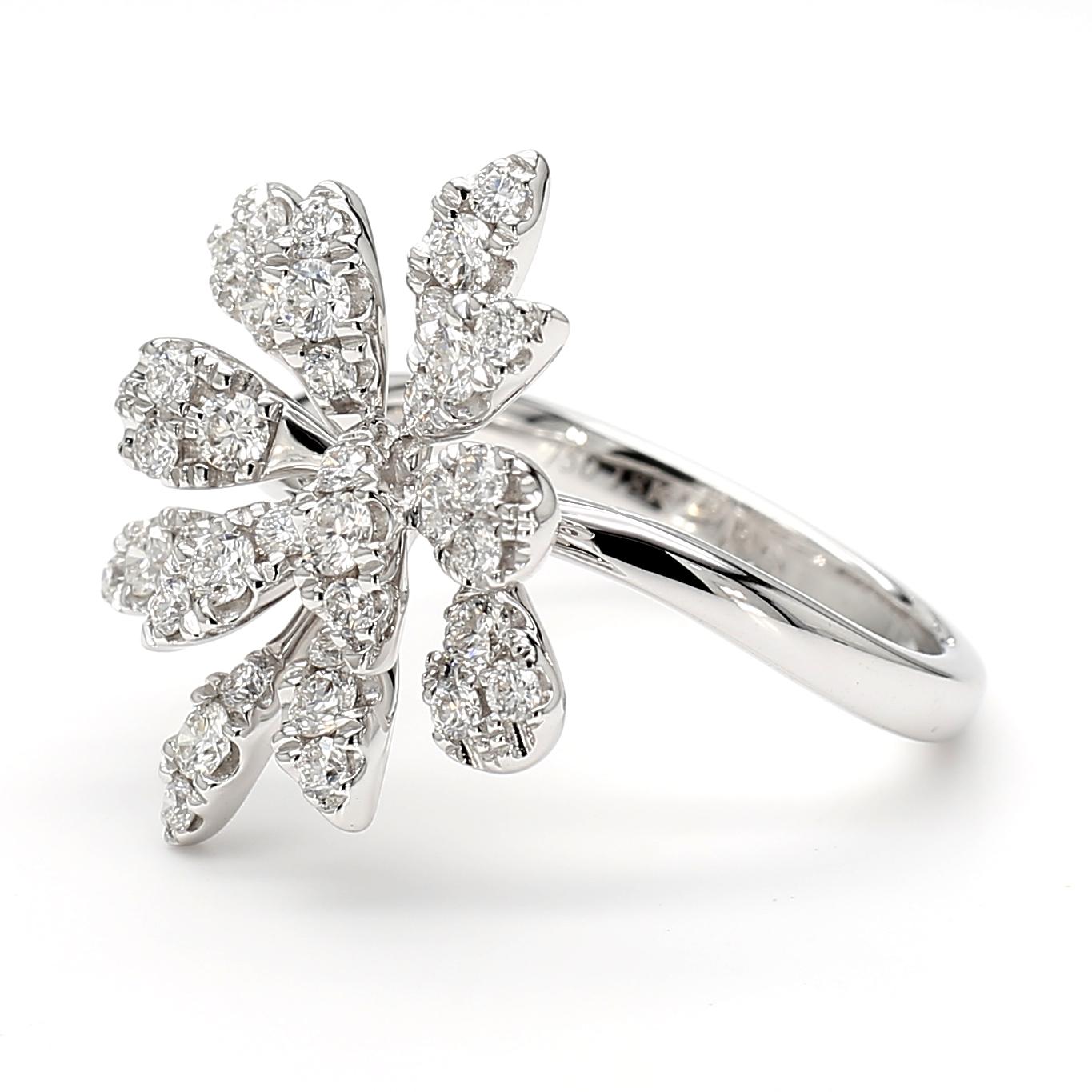 Natural White Round Diamond 0.78 Carat TW White Gold Cocktail Ring