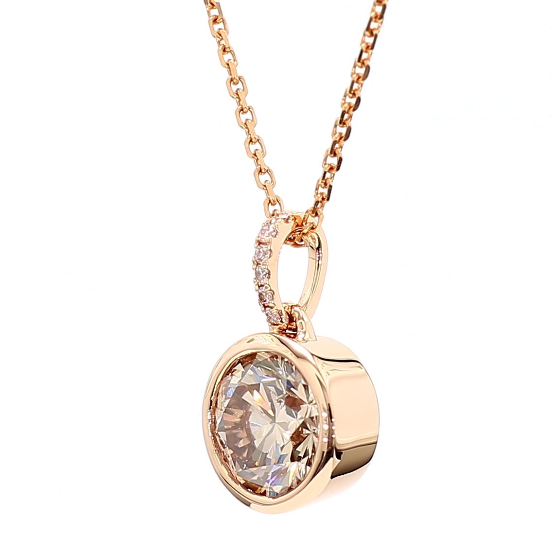 GIA Certified Fancy Pinkish Brown Round Diamond 1.62 Carat TW Gold Drop Pendant